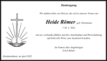 Traueranzeige von Heide Römer von Giessener Allgemeine, Alsfelder Allgemeine