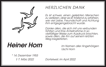Traueranzeige von Heiner Horn von Bad Vilbel/Karben
