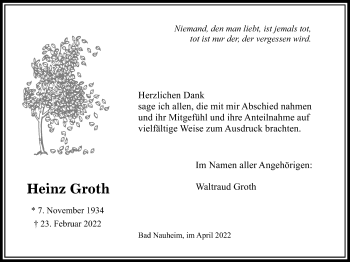 Traueranzeige von Heinrich Groth von Wetterauer Zeitung