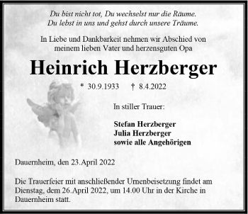 Traueranzeige von Heinrich Herzberger von Kreis-Anzeiger