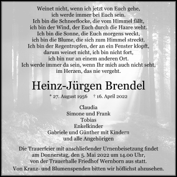 Traueranzeige von Heinz-Jürgen Brendel 