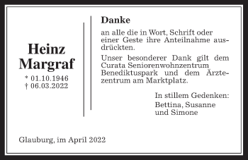 Traueranzeige von Heinz Margraf von Kreis-Anzeiger
