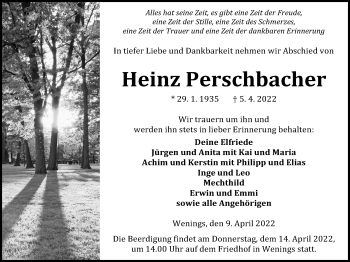 Traueranzeige von Heinz Perschbacher von Kreis-Anzeiger