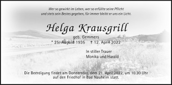 Traueranzeige von Helga Krausgrill von Wetterauer Zeitung