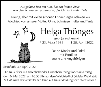 Traueranzeige von Helga Thönges von Wetterauer Zeitung