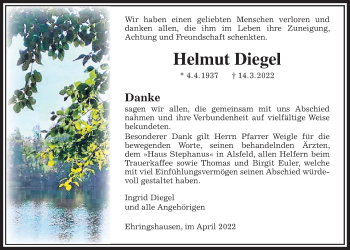 Traueranzeige von Helmut Diegel von Alsfelder Allgemeine
