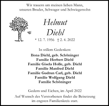 Traueranzeige von Helmut Diehl von Kreis-Anzeiger