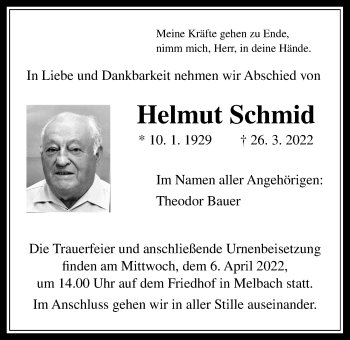 Traueranzeige von Helmut Schmid von Wetterauer Zeitung