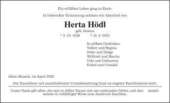 Traueranzeige von Herta Hödl von Giessener Anzeiger