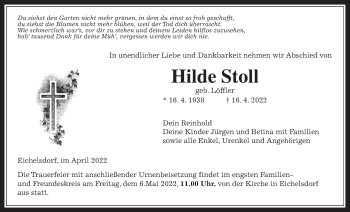 Traueranzeige von Hilde Stoll von Kreis-Anzeiger