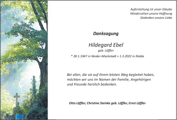 Traueranzeige von Hildegard Ebel von Kreis-Anzeiger