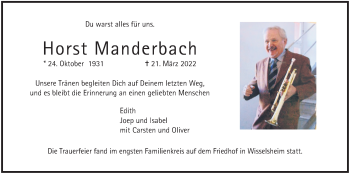 Traueranzeige von Horst Manderbach von Wetterauer Zeitung