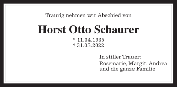 Traueranzeige von Horst Otto Schaurer von Wetterauer Zeitung