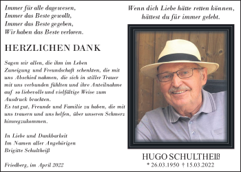 Traueranzeige von Hugo Schultheiß von Wetterauer Zeitung