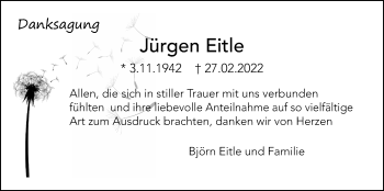 Traueranzeige von Jürgen Eitle von Kreis-Anzeiger