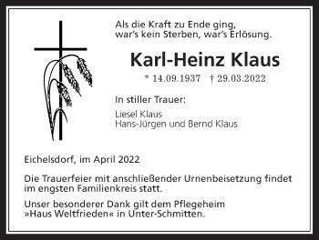 Traueranzeige von Karl-Heinz Klaus von Kreis-Anzeiger