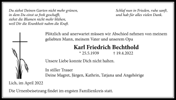 Traueranzeige von Karl Friedrich Bechthold von Licher Wochenblatt