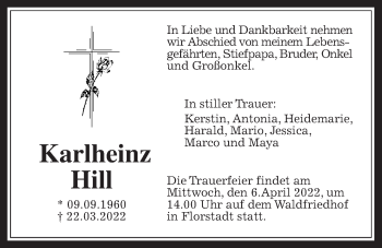 Traueranzeige von Karlheinz Hill von Wetterauer Zeitung