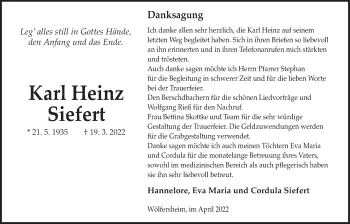 Traueranzeige von Karl Heinz Siefert von Wetterauer Zeitung