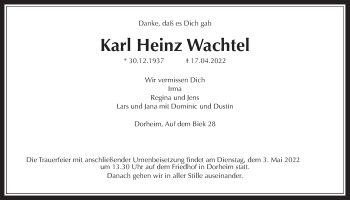 Traueranzeige von Karl Heinz Wachtel von Wetterauer Zeitung