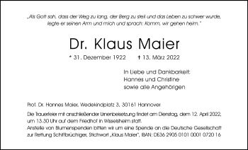 Traueranzeige von Klaus Maier von Wetterauer Zeitung
