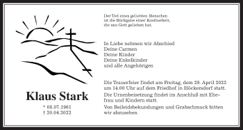 Traueranzeige von Klaus Stark von Giessener Allgemeine, Alsfelder Allgemeine
