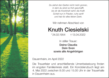 Traueranzeige von Knuth Ciesielski von Kreis-Anzeiger