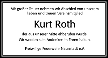 Traueranzeige von Kurt Roth von Usinger Anzeiger