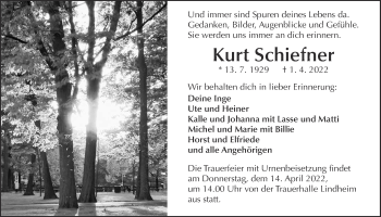 Traueranzeige von Kurt Schiefner von Kreis-Anzeiger