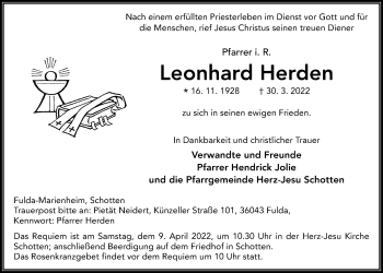 Traueranzeige von Leonhard Herden von Wetterauer Zeitung, Kreis-Anzeiger