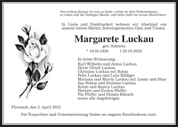 Traueranzeige von Margarete Luckau von Wetterauer Zeitung