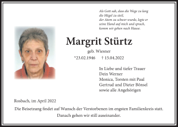 Traueranzeige von Margrit Stürtz von Wetterauer Zeitung