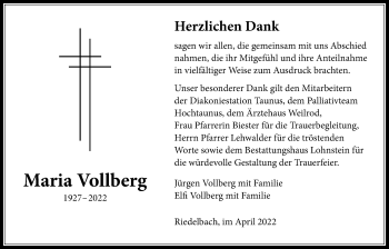 Traueranzeige von Maria Vollberg 