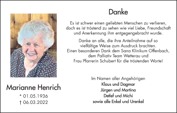 Traueranzeige von Marianne Henrich von Kreis-Anzeiger