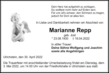 Traueranzeige von Marianne Repp von Alsfelder Allgemeine