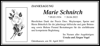 Traueranzeige von Marie Schnirch von Giessener Allgemeine, Alsfelder Allgemeine