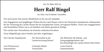 Traueranzeige von Ralf Bingel von Kreis-Anzeiger