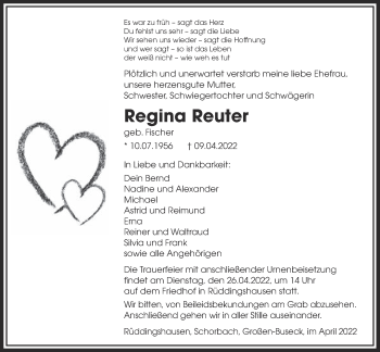 Traueranzeige von Regina Reuter von Giessener Allgemeine, Alsfelder Allgemeine
