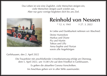 Traueranzeige von Reinhold von Nessen von Giessener Allgemeine, Alsfelder Allgemeine