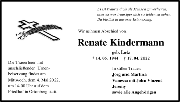 Traueranzeige von Renate Kindermann von Kreis-Anzeiger
