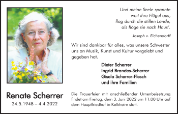 Traueranzeige von Renate Scherrer 