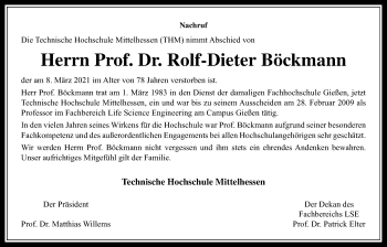 Traueranzeige von Rolf-Dieter Böckmann von Giessener Allgemeine, Alsfelder Allgemeine