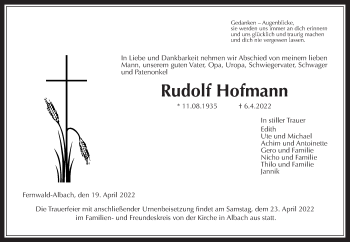 Traueranzeige von Rudolf Hofmann von Giessener Anzeiger, Giessener Allgemeine, Alsfelder Allgemeine