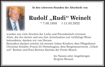 Traueranzeige von Rudolf Weinelt von Wetterauer Zeitung