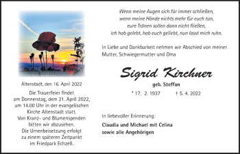 Traueranzeige von Sigrid Kirchner von Kreis-Anzeiger