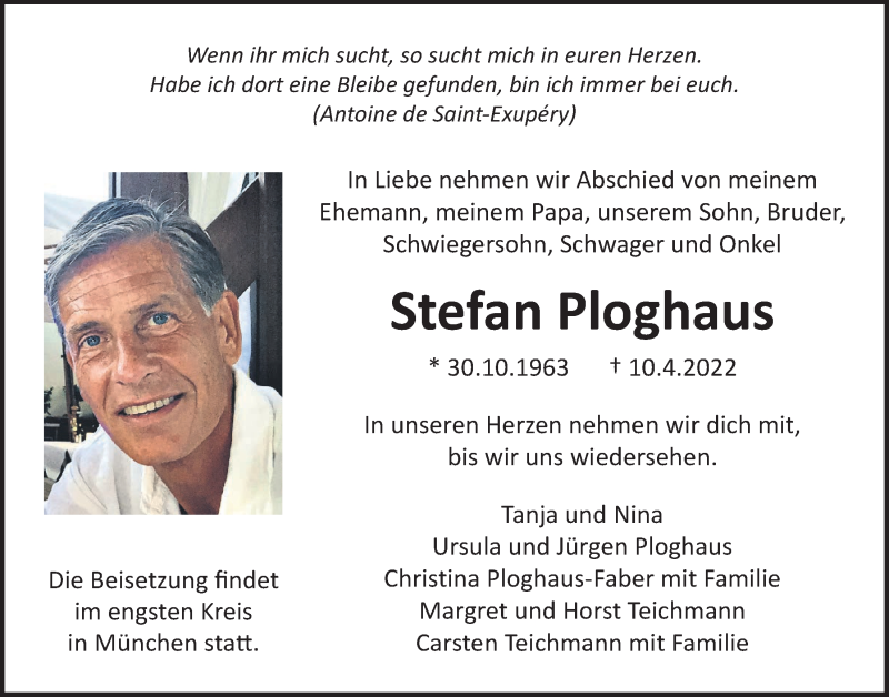  Traueranzeige für Stefan Ploghaus vom 23.04.2022 aus Giessener Allgemeine, Alsfelder Allgemeine, Giessener Anzeiger