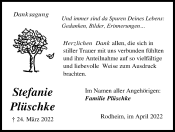 Traueranzeige von Stefanie Plüschke von Giessener Allgemeine, Alsfelder Allgemeine