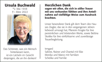 Traueranzeige von Ursula Buchwald von Wetterauer Zeitung