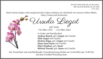 Traueranzeige von Ursula Liegat von Wetterauer Zeitung