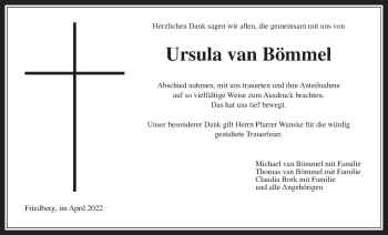 Traueranzeige von Ursula van Bömmel von Wetterauer Zeitung